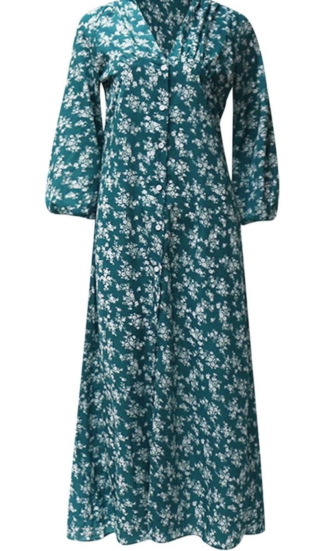 Vestido largo estampado - Verde azulado