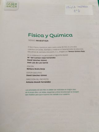 FISICA Y QUIMICA SERIE INVESTIGA 4 ESO SABER HACER