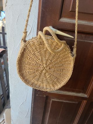 Bolso paja beige redondo