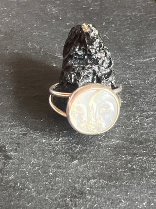 Colgante & anillo luna nácar plata