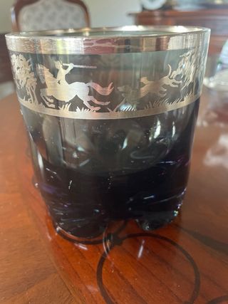 Juego vasos cubitera cristal azul y plata