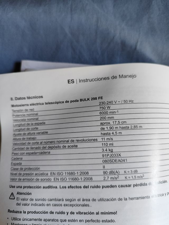Motosierra Garland - Pértiga con manual y aceite 

