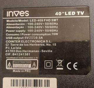 TV INVES 40 LED 409 FHD SMT placa mando