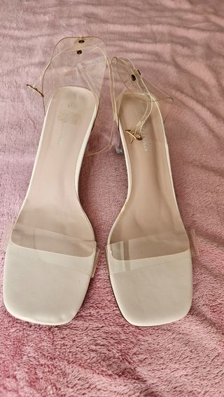 Sandalias tacón transparente blancas - 40