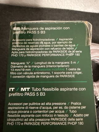 Manguera aspiración Parkside 5m