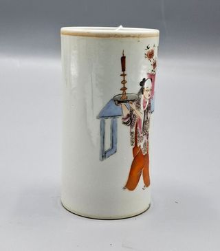 Porta pinceles en porcelana china pintado a mano