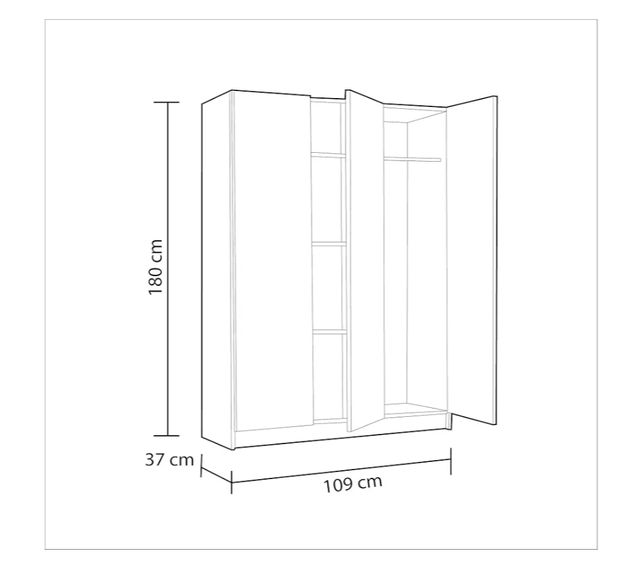 Armario 3 puertas blanco 180x109x37 cm
