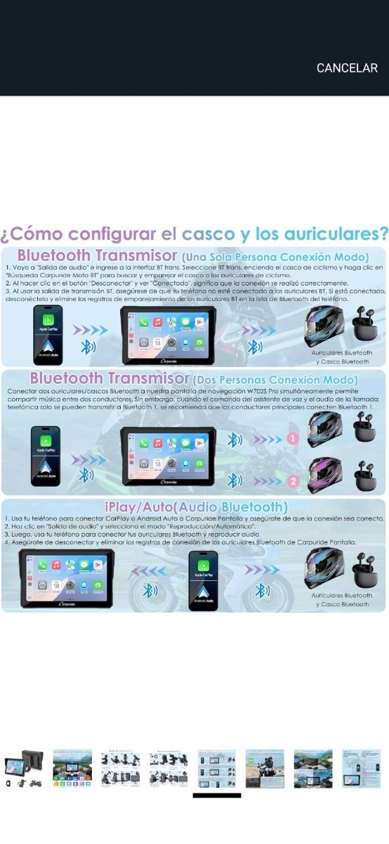 Pantalla moto CarPlay/Android Auto inalámbrico