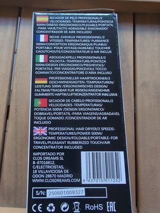 Secador pelo plegable profesional 500W