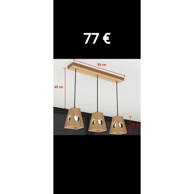 Lamparas techo madera - 3 colgantes