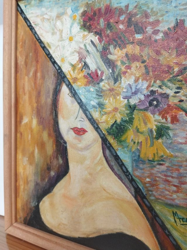 Cuadro pintado a mano multicolor