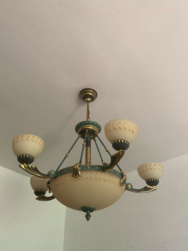 Lámpara colgante retro dorada y verde