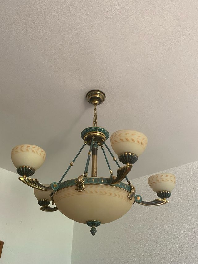 Lámpara colgante retro dorada y verde