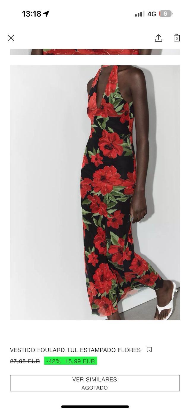 Vestido Zara flores rojas - Talla S