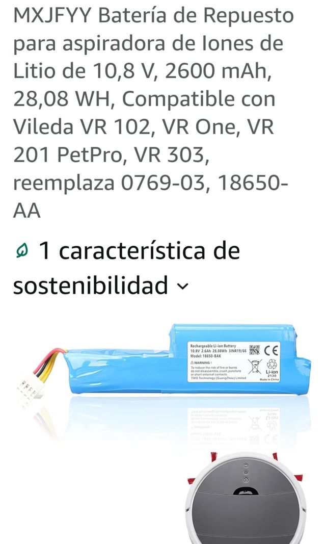 Batería Vileda MXJFYY 10,8V 2600mAh