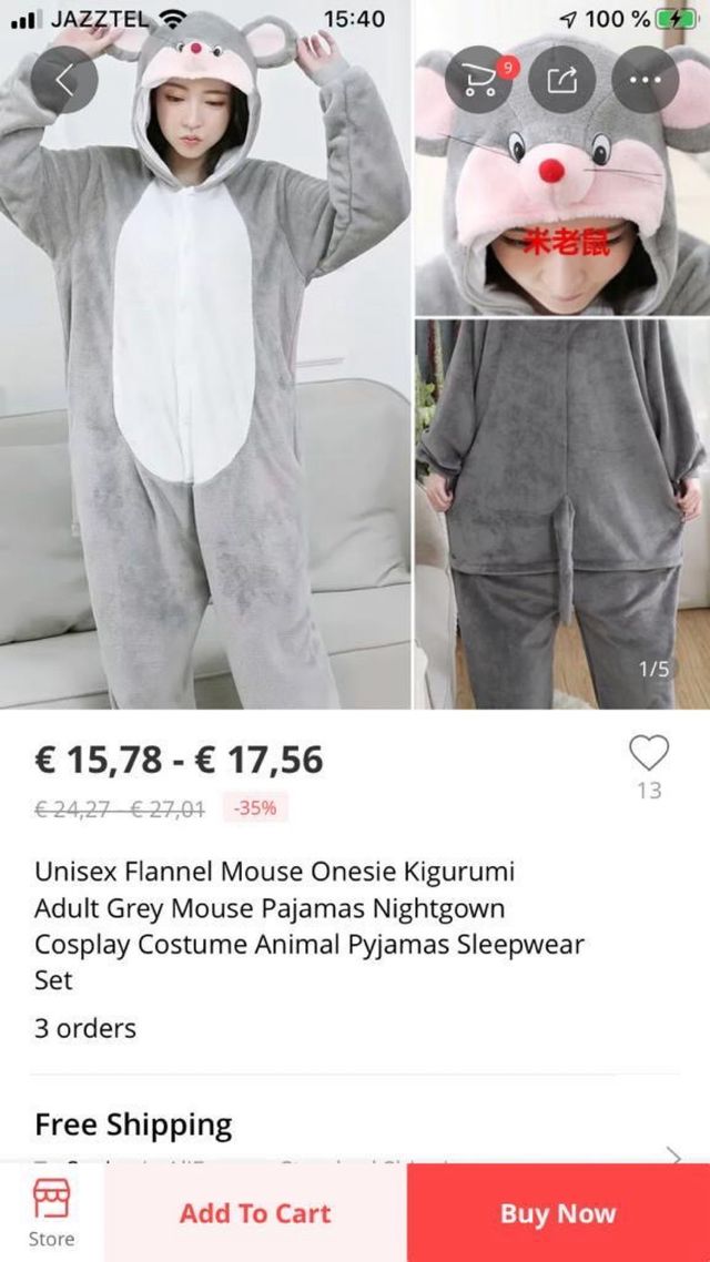 Kigurumi Pijamas Ratón Gris