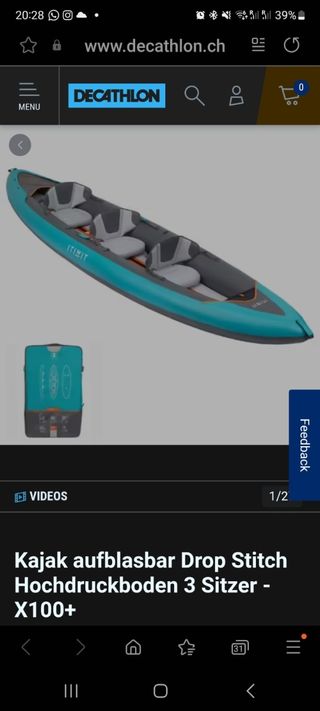 Kayak inflable Tribord X100+ 3 plazas,2 remos,bomb