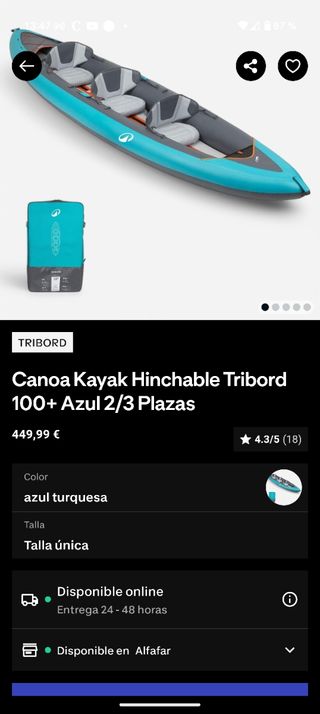 Kayak inflable Tribord X100+ 3 plazas,2 remos,bomb