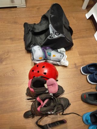 Patines del número 38 Oxelo: casco, bolsa, protecc