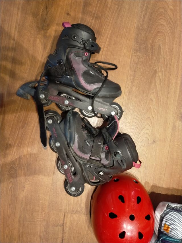 Patines del número 38 Oxelo: casco, bolsa, protecc