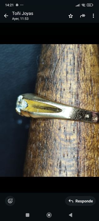 Anillo oro 18 quilates solitario talla 20