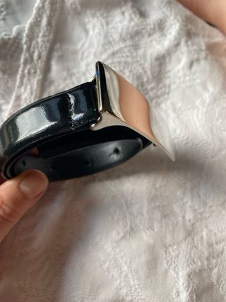 Cintura nera lucida - fibbia argento