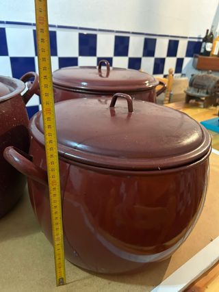 Juego de 3 peroles vintage marrones