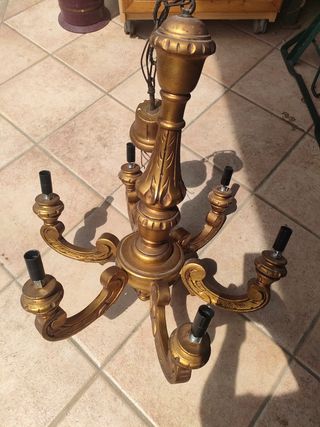 Lampadario legno dorato 6 luci