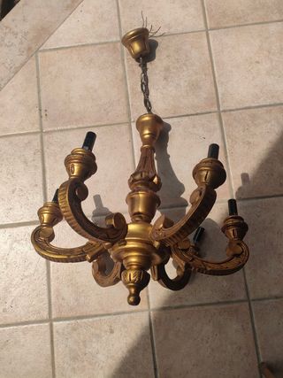 Lampadario legno dorato 6 luci