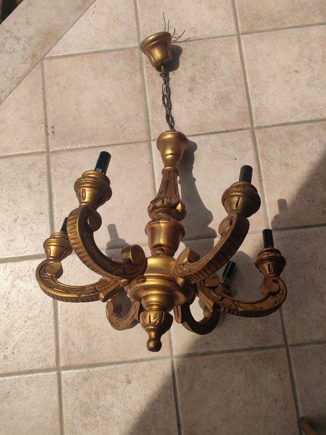 Lampadario legno dorato 6 luci