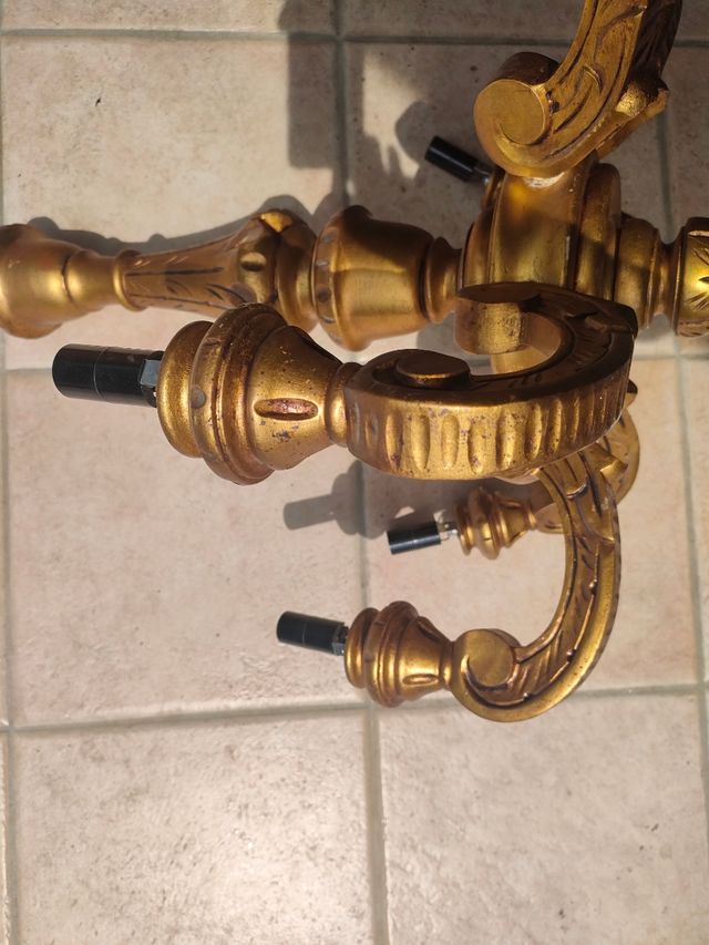 Lampadario legno dorato 6 luci