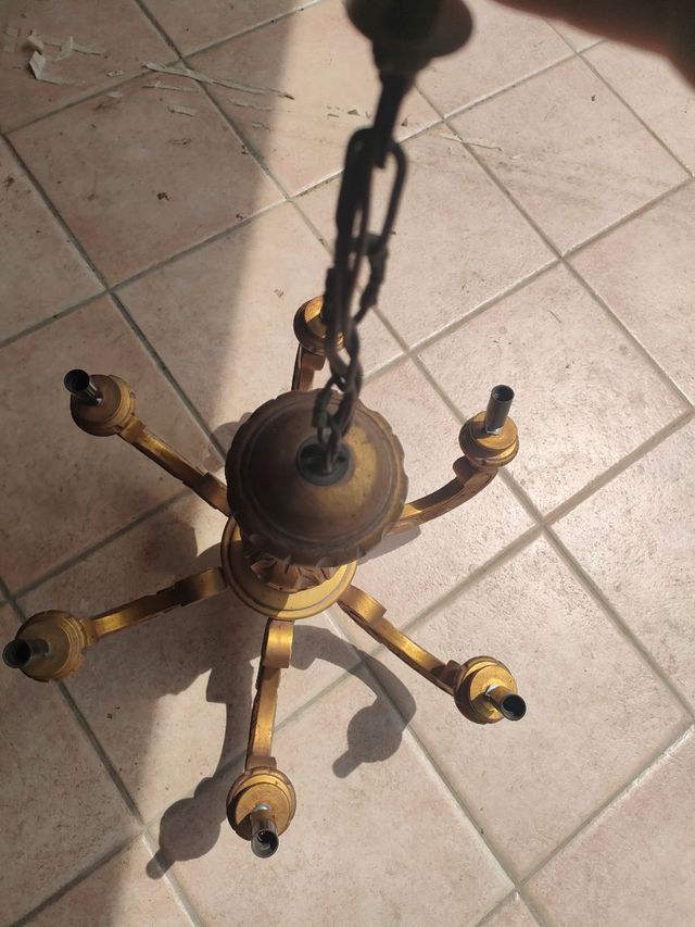 Lampadario legno dorato 6 luci