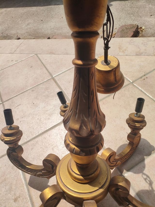 Lampadario legno dorato 6 luci