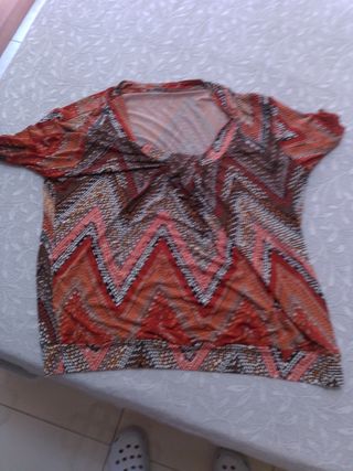 Blusa roja y marrón