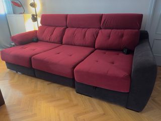 Sofá Chaiselongue 3 plazas burdeos