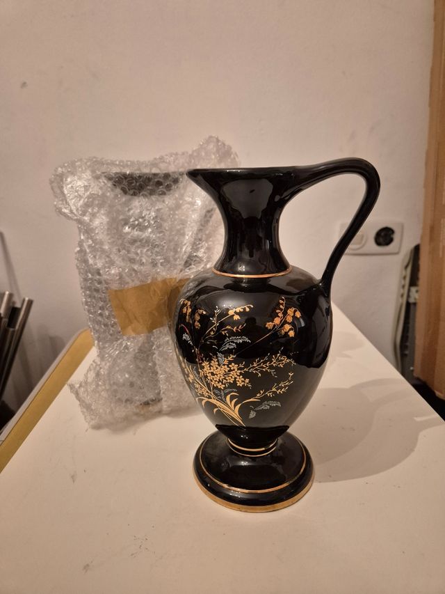 Jarrón negro dorado antiguo 2 unds.