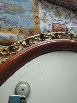 Espejo ovalado antiguo madera dorada