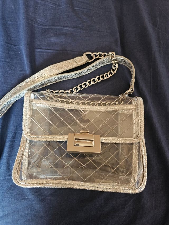 Bolso bandolera transparente plateado