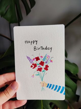Tarjeta cumpleaños flores - ilustracion