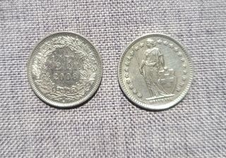 2 Monedas ½ Franco Suizo 1960