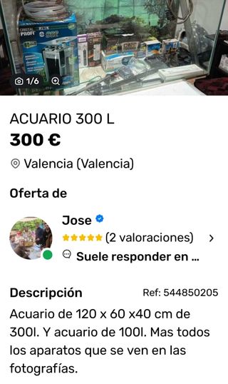 Acuario 300L con accesorios