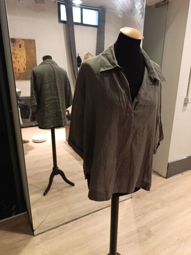 Camisa lino Zara verde oliva