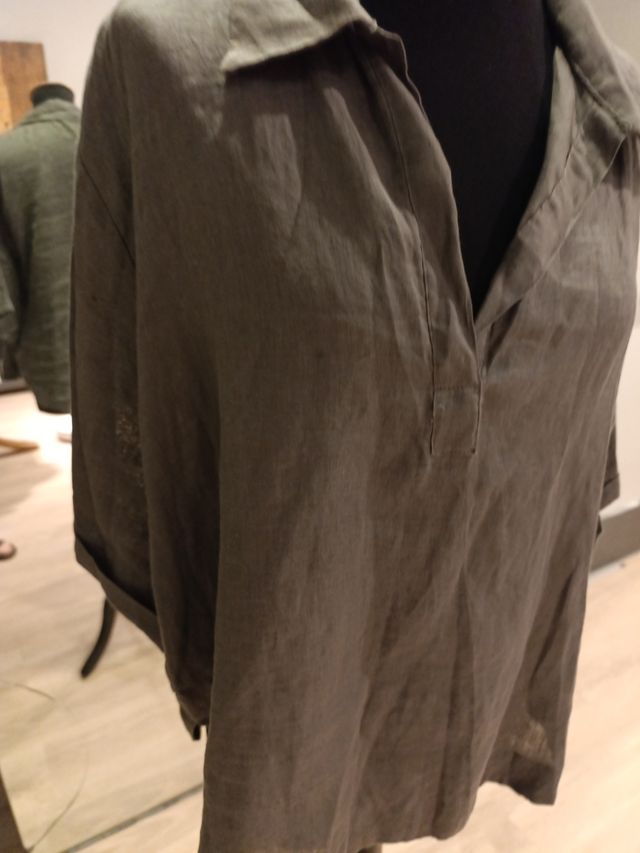 Camisa lino Zara verde oliva