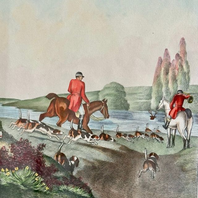 Vintage lámina original cacería