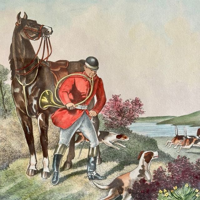 Vintage lámina original cacería