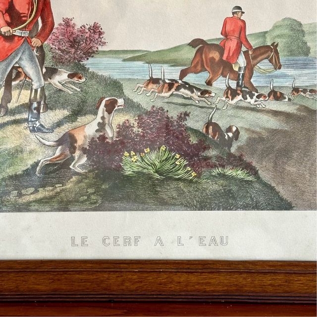 Vintage lámina original cacería