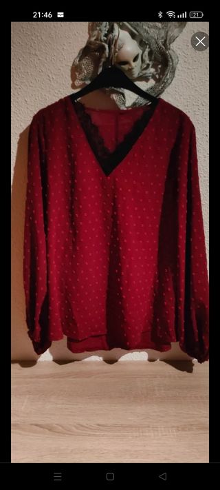 Blusa roja mujer manga larga