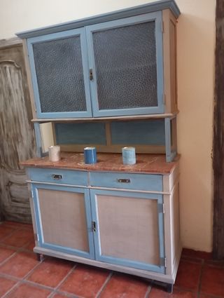 Alacena antigua de madera - azul y beige