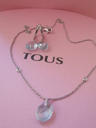 Conjunto Tous oro blanco, brillantes y agua marina
