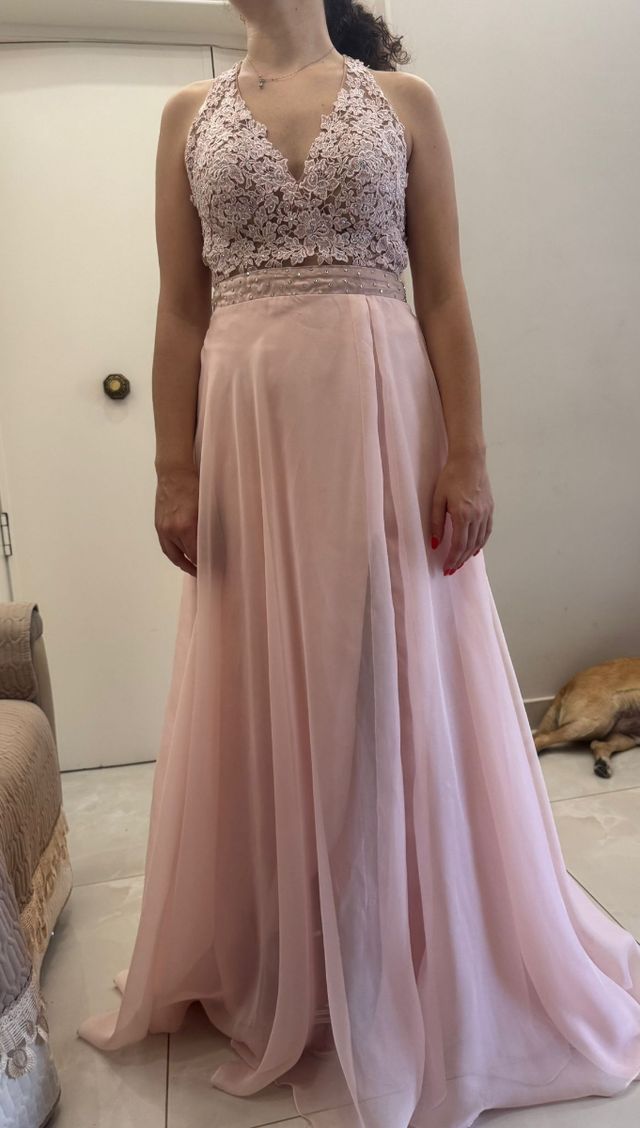 Vestito lungo rosa festa in chiffon